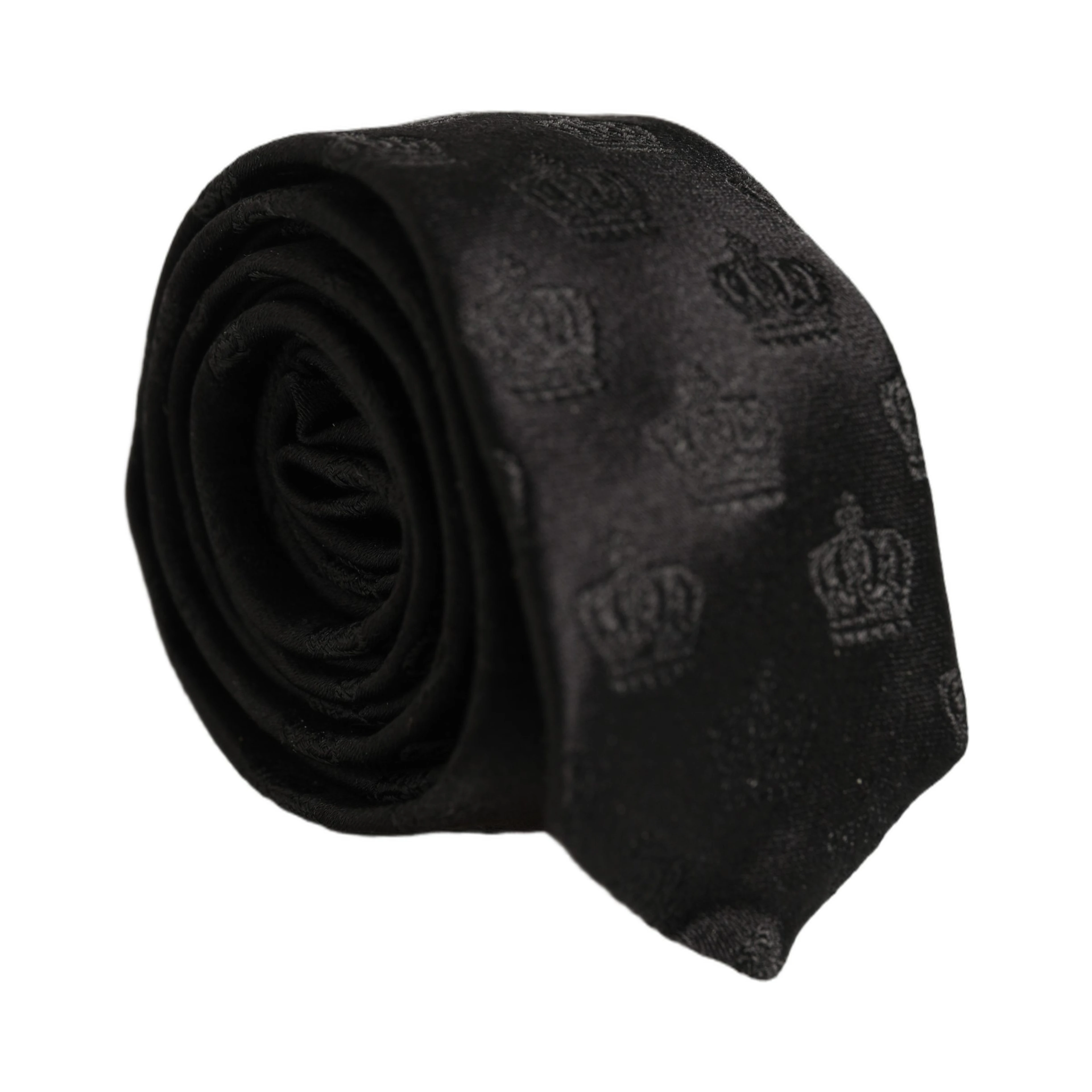Men Black Crown Print Silk Adjustable Tied Necktie Tie