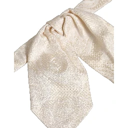 Men Ivory Paisley SIlk Adjustable Neck Papillon Bow Tie