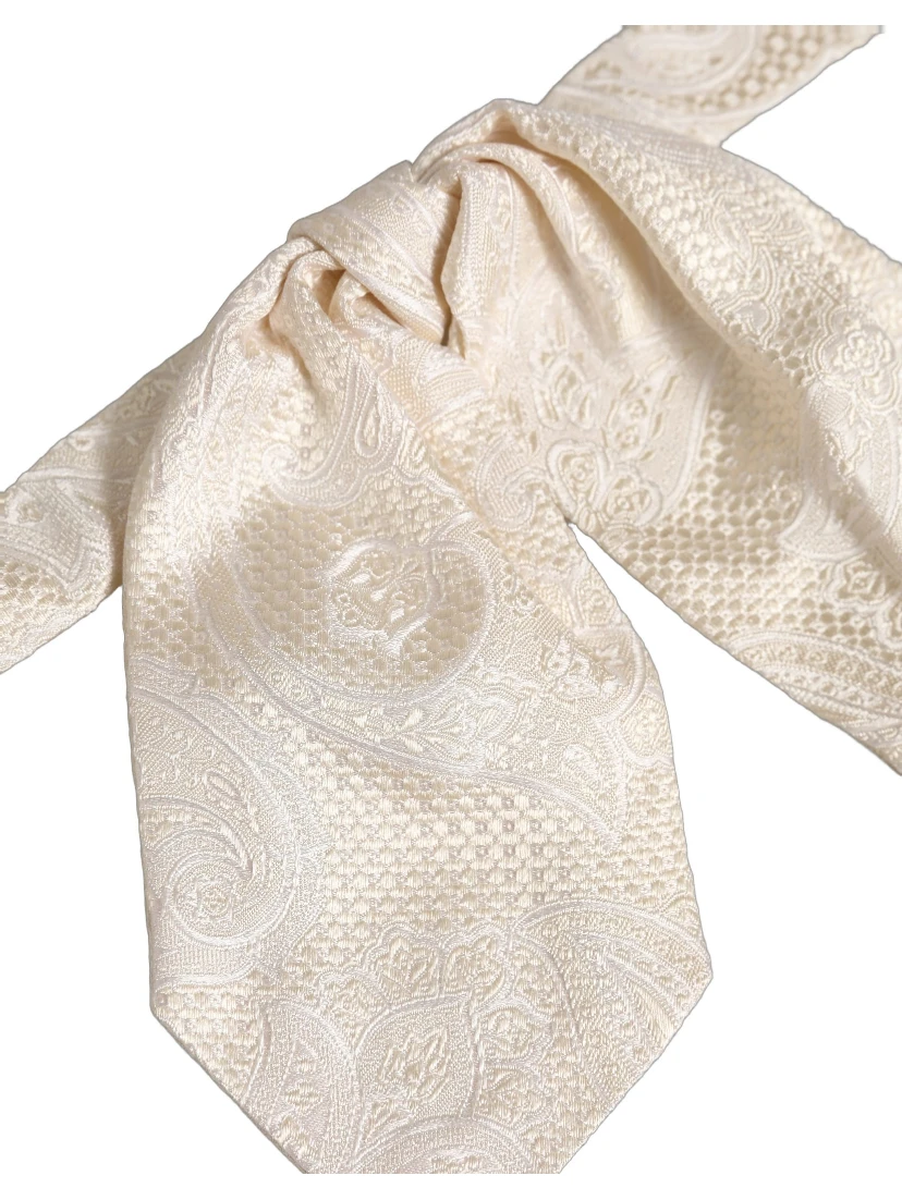 Men Ivory Paisley SIlk Adjustable Neck Papillon Bow Tie