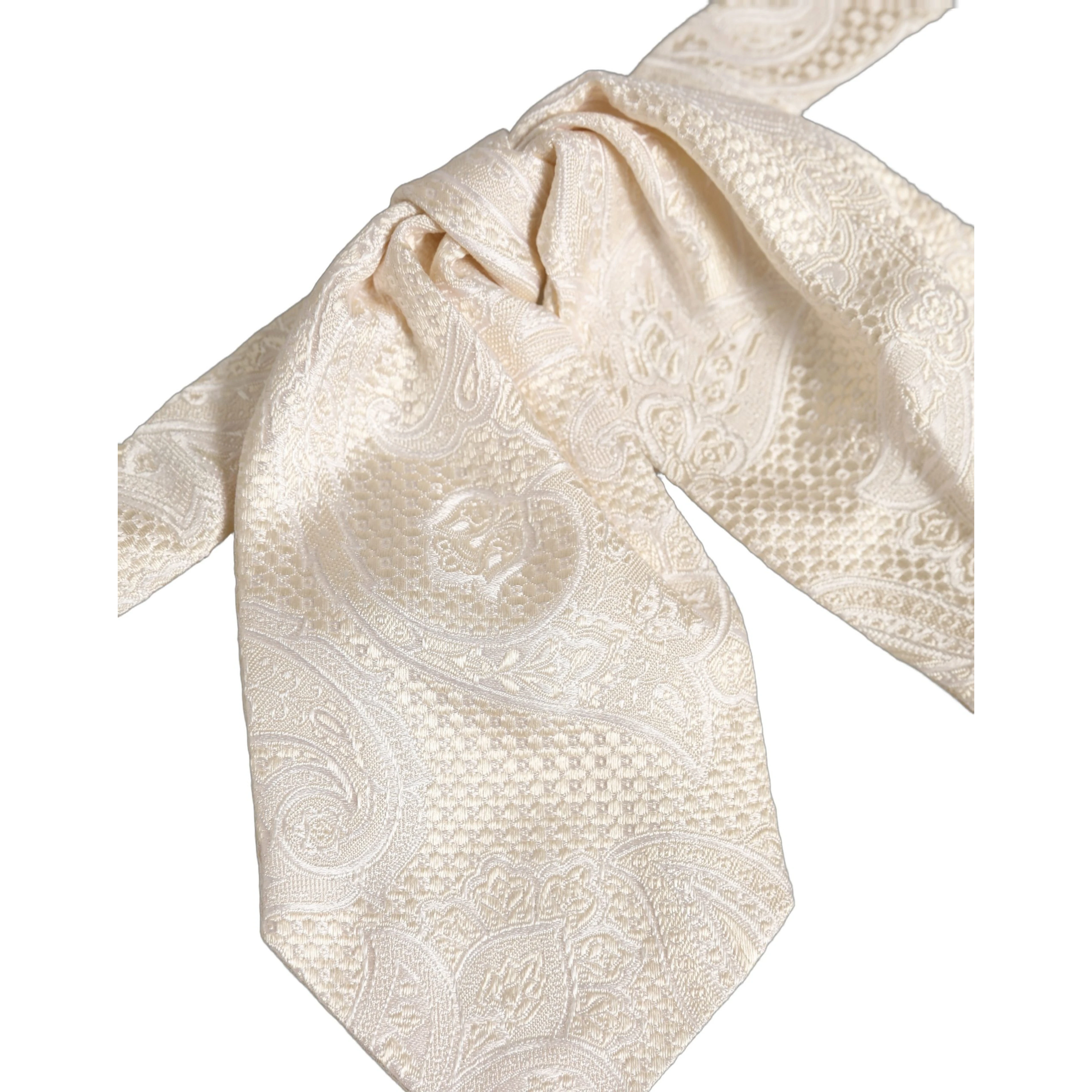 Men Ivory Paisley SIlk Adjustable Neck Papillon Bow Tie