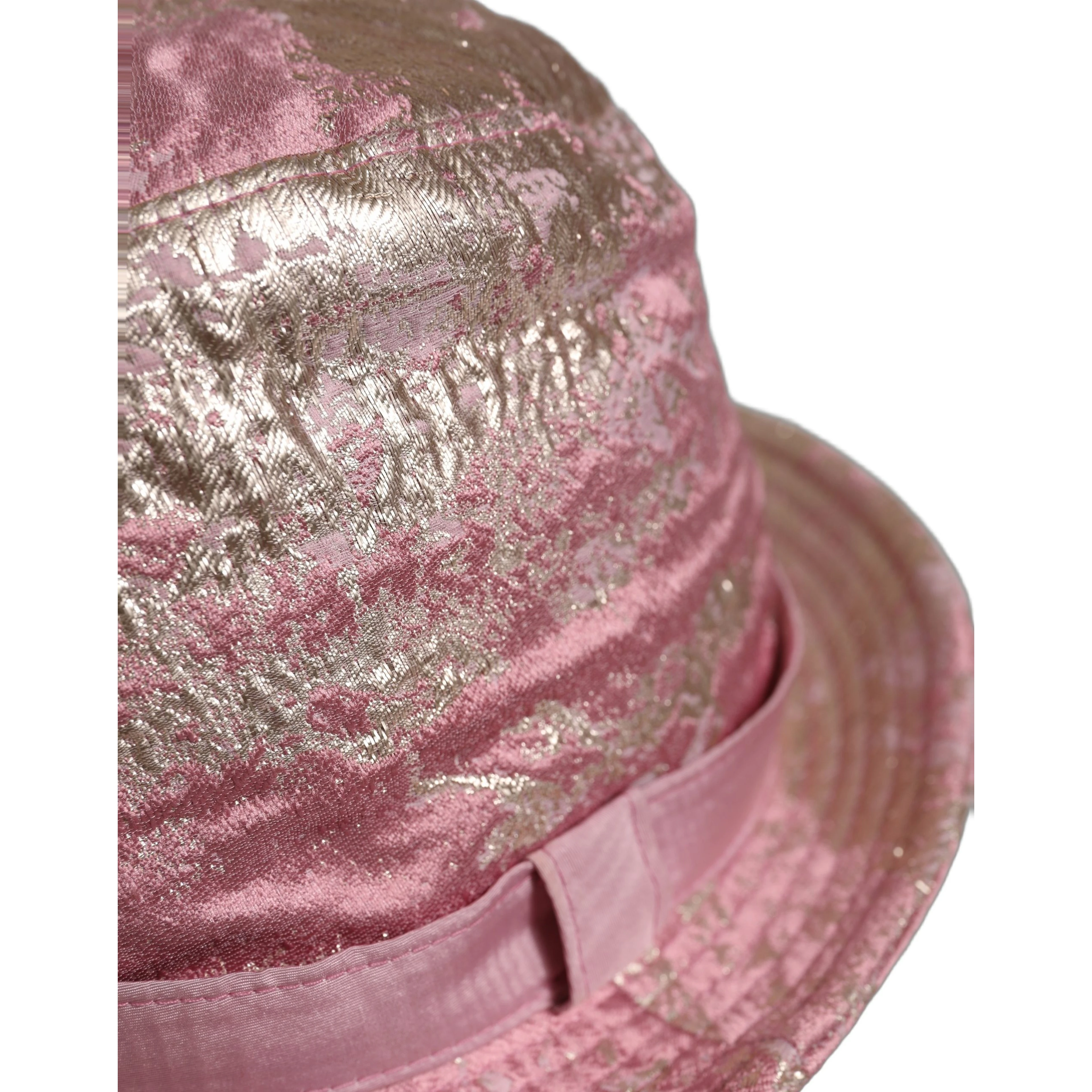 Pink Metallic Jacquard Pattern Bucket Capello Hat