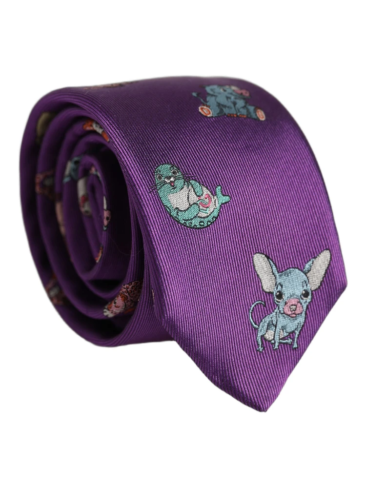 Men Purple Animal Print Adjustable Tied Necktie Tie alternative