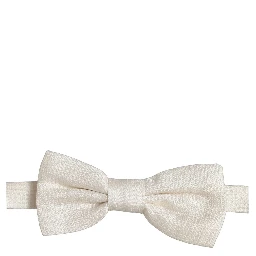 Men Off White Silk Adjustable Neck Papillon Bow Tie