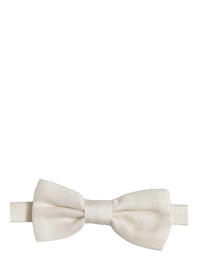 Men Off White Silk Adjustable Neck Papillon Bow Tie