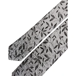 Men Gray Leaf Pattern Silk Adjustable Tied Necktie Tie