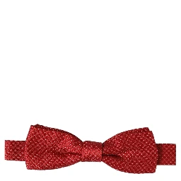 Men Red Polka Dot Silk Adjustable Neck Papillon Bow Tie