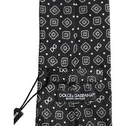 Men Black DG Logo 100% Silk Adjustable Tied Necktie Tie