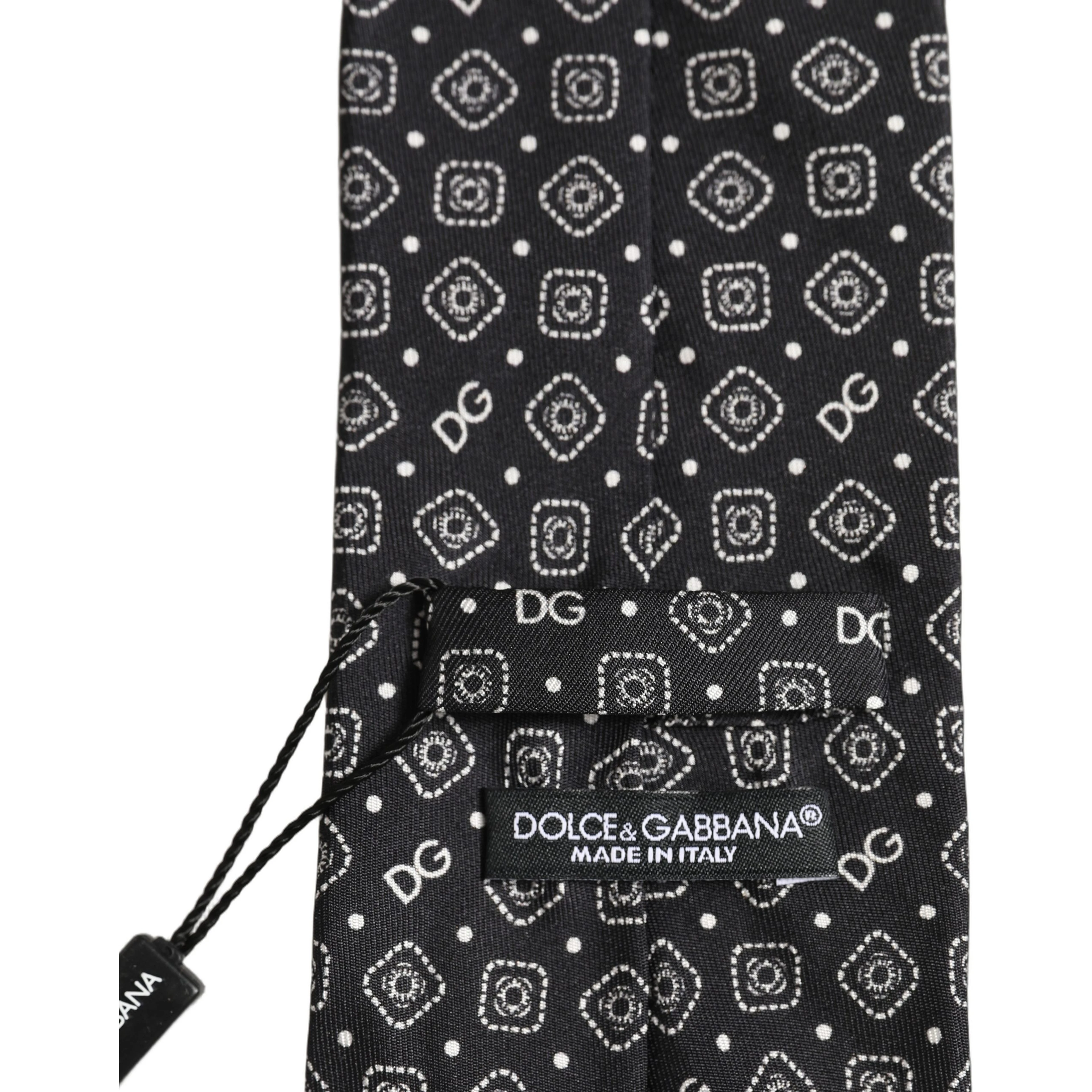 Men Black DG Logo 100% Silk Adjustable Tied Necktie Tie