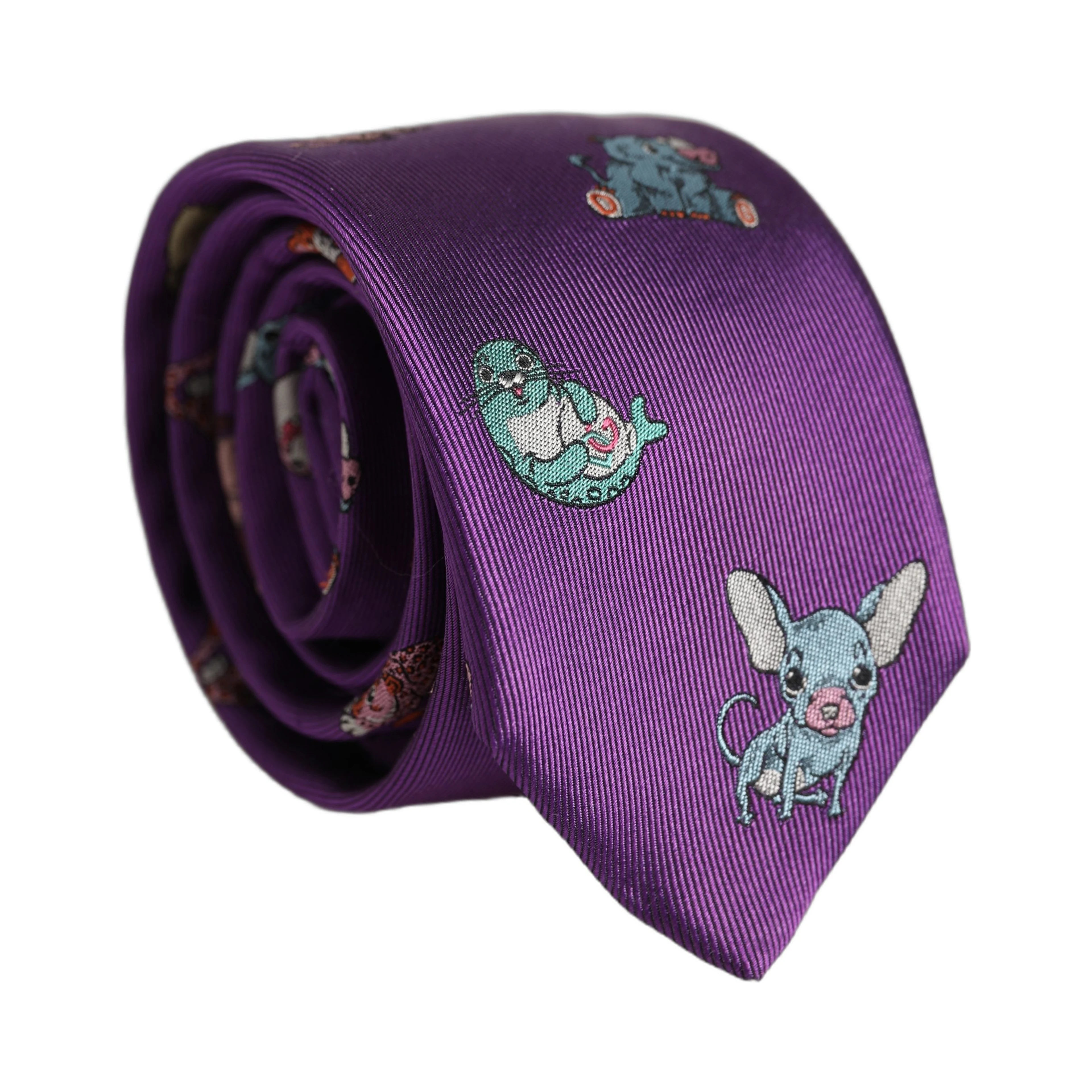 Men Purple Animal Print Adjustable Tied Necktie Tie