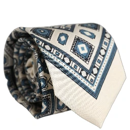 Men Off White Blue Geometric Adjustable Tied Necktie Tie