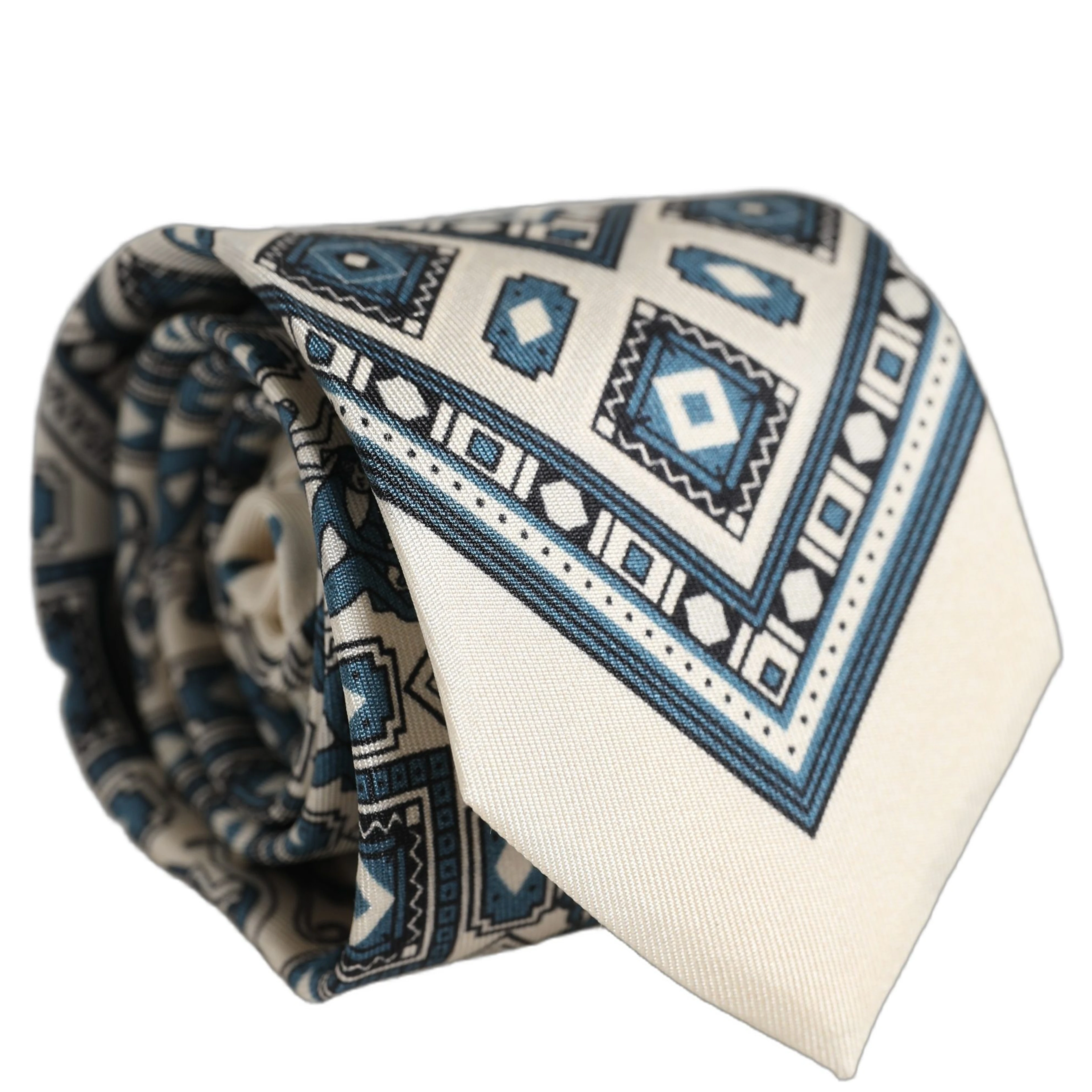 Men Off White Blue Geometric Adjustable Tied Necktie Tie
