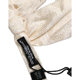 Men Ivory Paisley SIlk Adjustable Neck Papillon Bow Tie