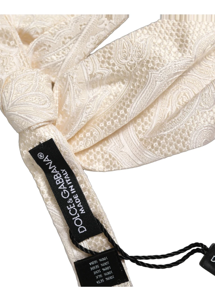 Men Ivory Paisley SIlk Adjustable Neck Papillon Bow Tie alternative