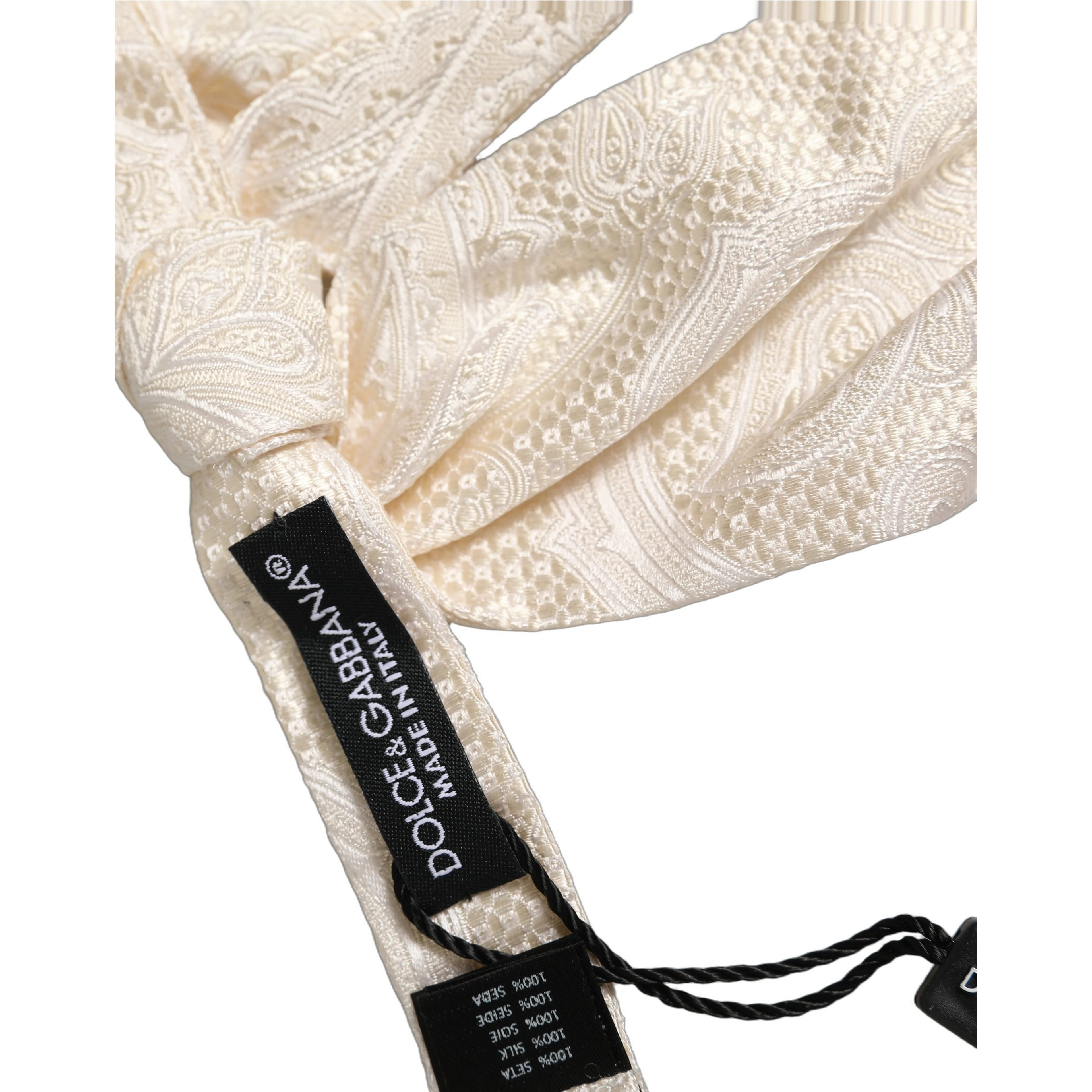 Men Ivory Paisley SIlk Adjustable Neck Papillon Bow Tie