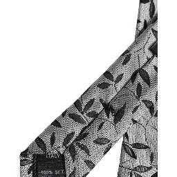 Men Gray Leaf Pattern Silk Adjustable Tied Necktie Tie