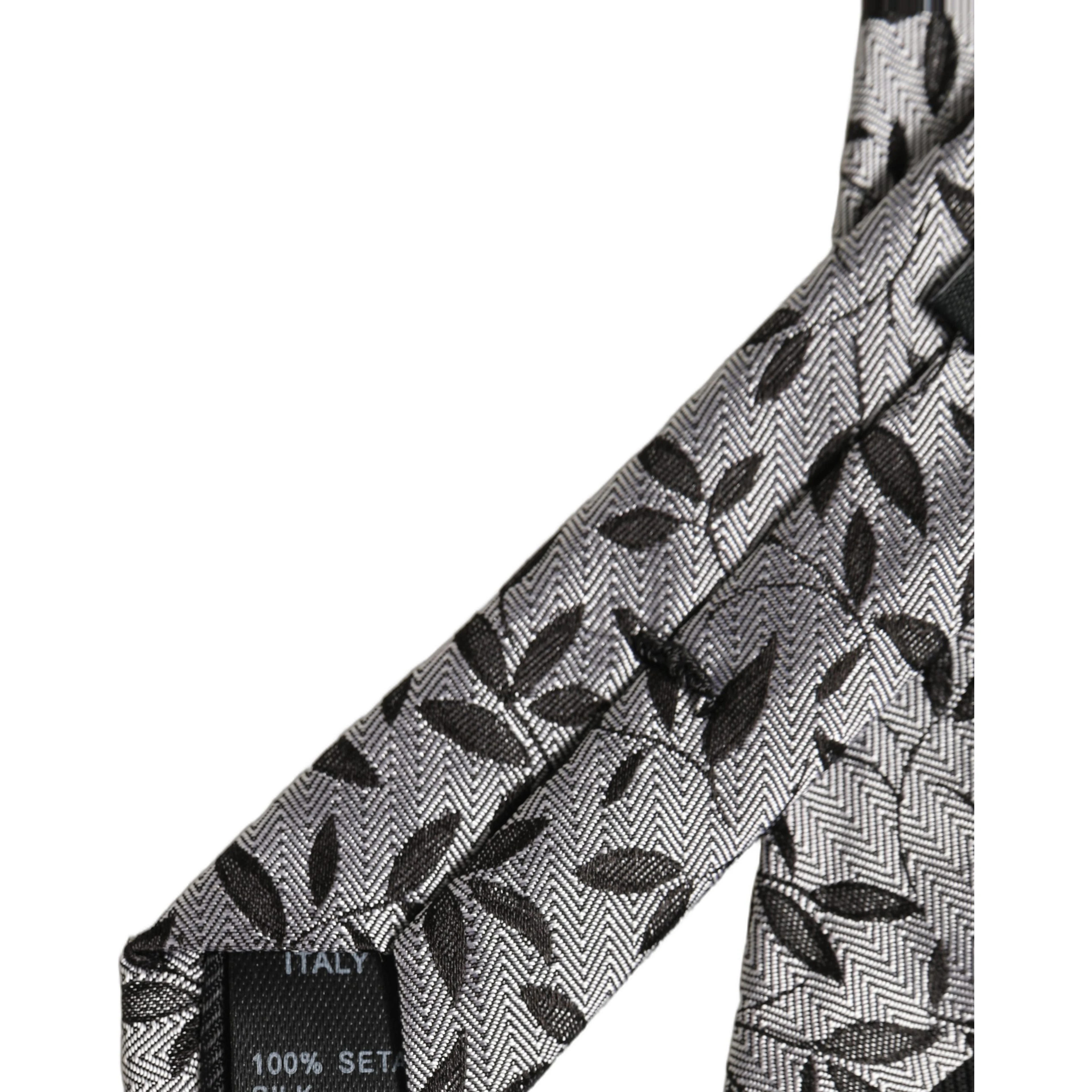 Men Gray Leaf Pattern Silk Adjustable Tied Necktie Tie