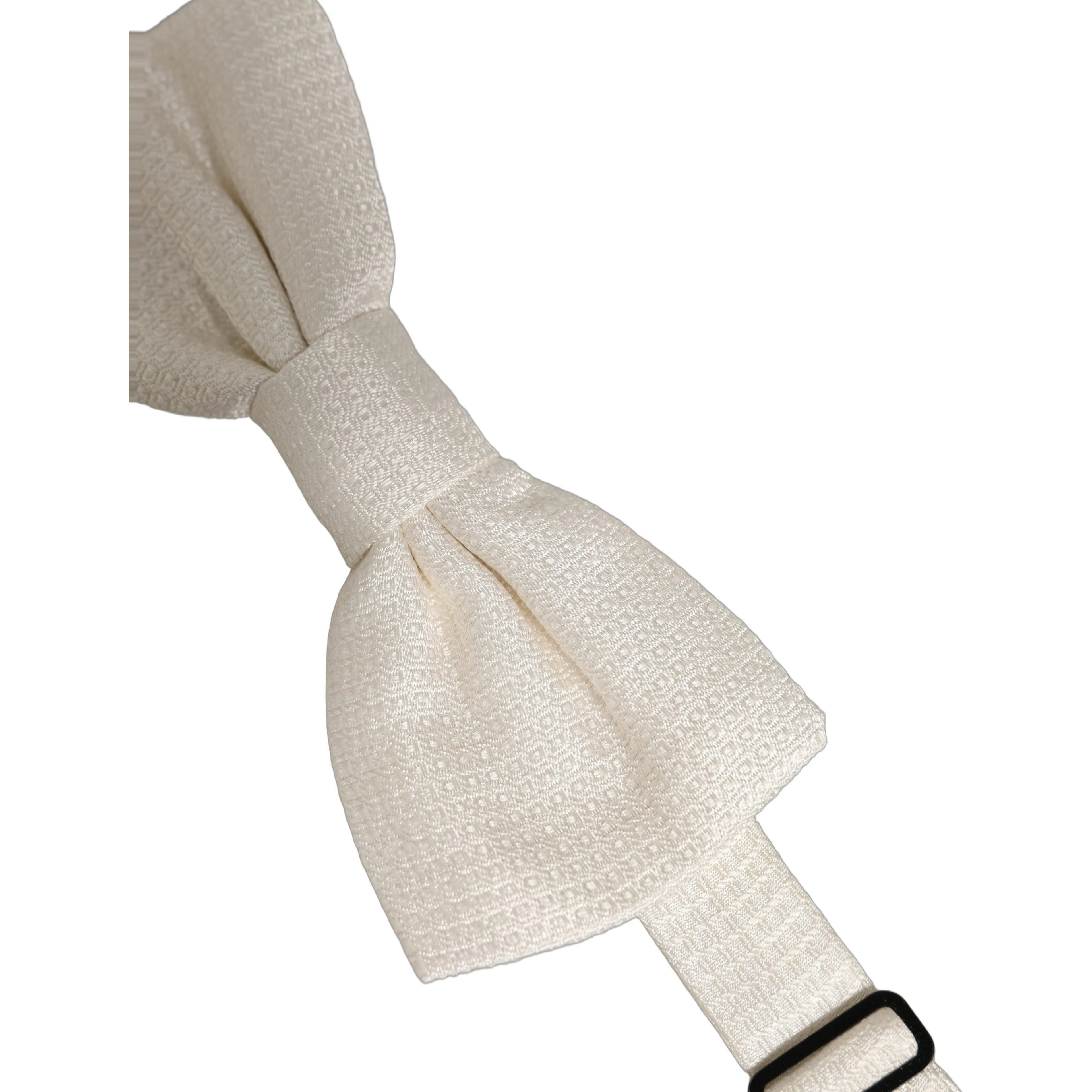 Men Off White Silk Adjustable Neck Papillon Bow Tie