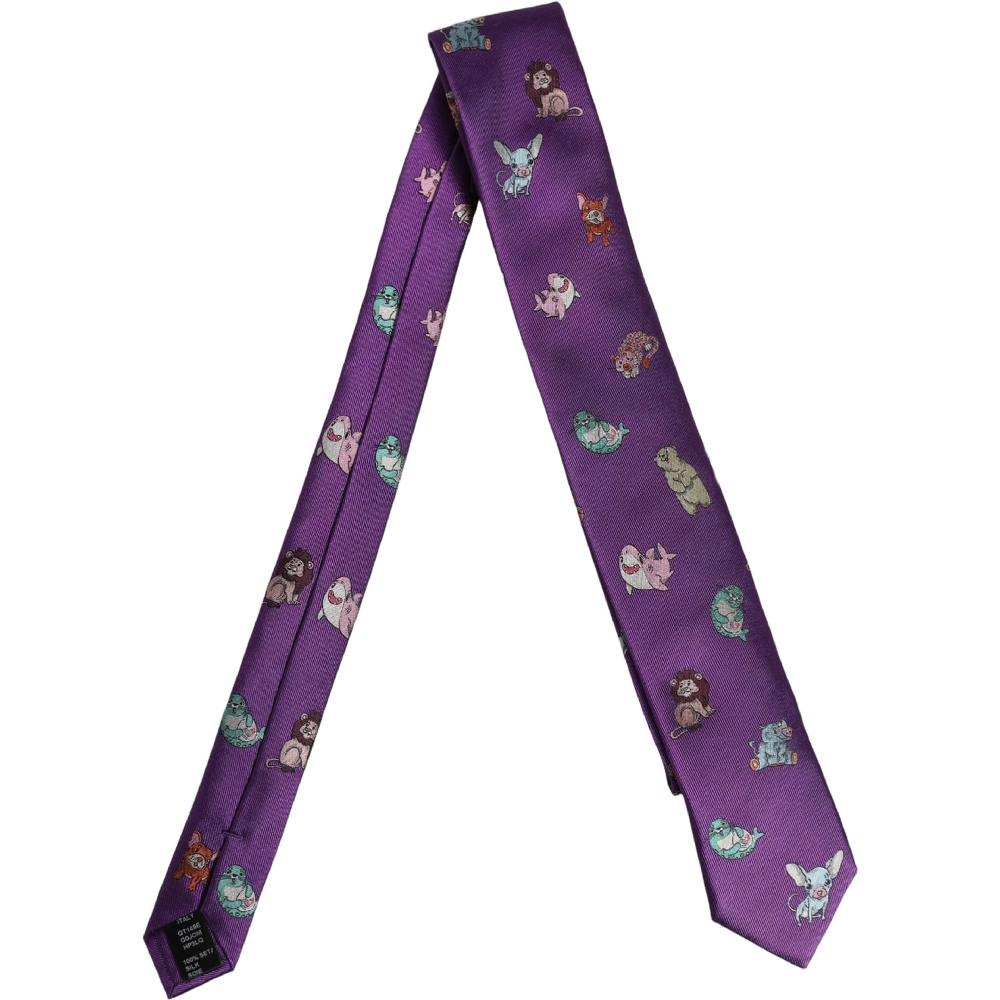Men Purple Animal Print Adjustable Tied Necktie Tie