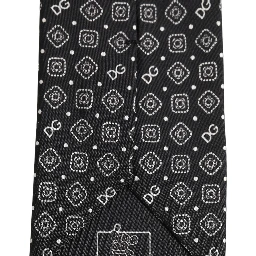 Men Black DG Logo 100% Silk Adjustable Tied Necktie Tie