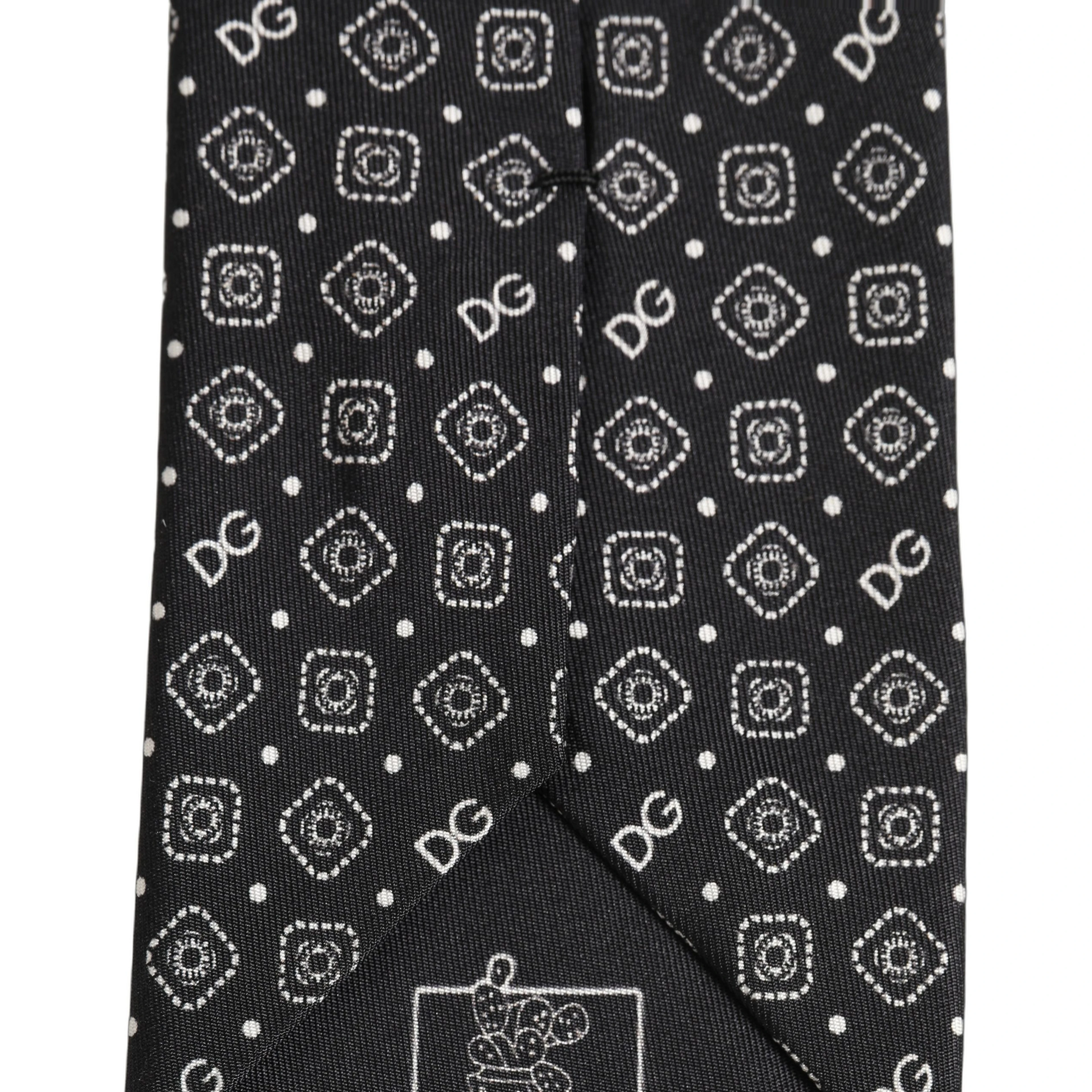 Men Black DG Logo 100% Silk Adjustable Tied Necktie Tie