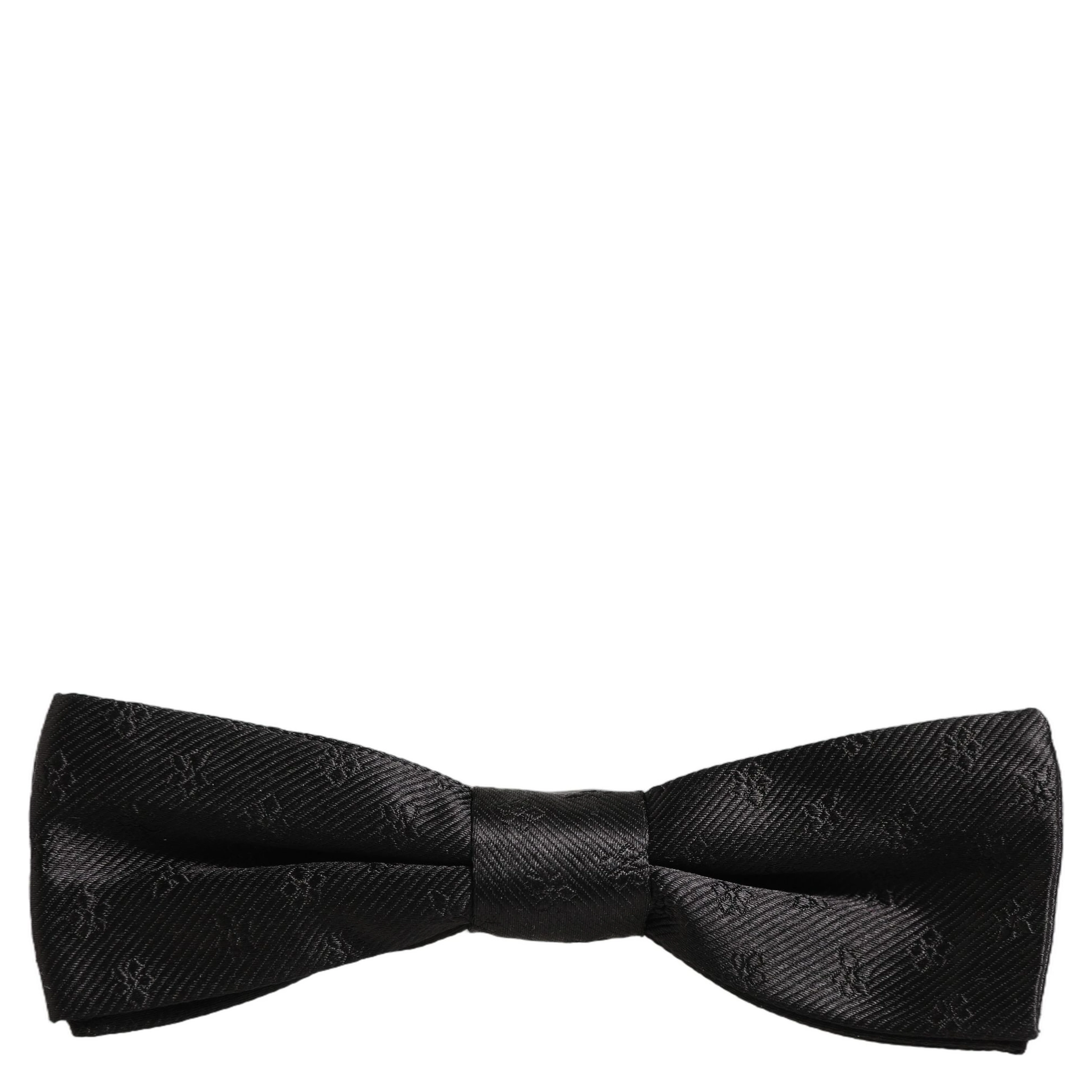 Men Black Floral Silk Adjustable Neck Papillon Bow Tie