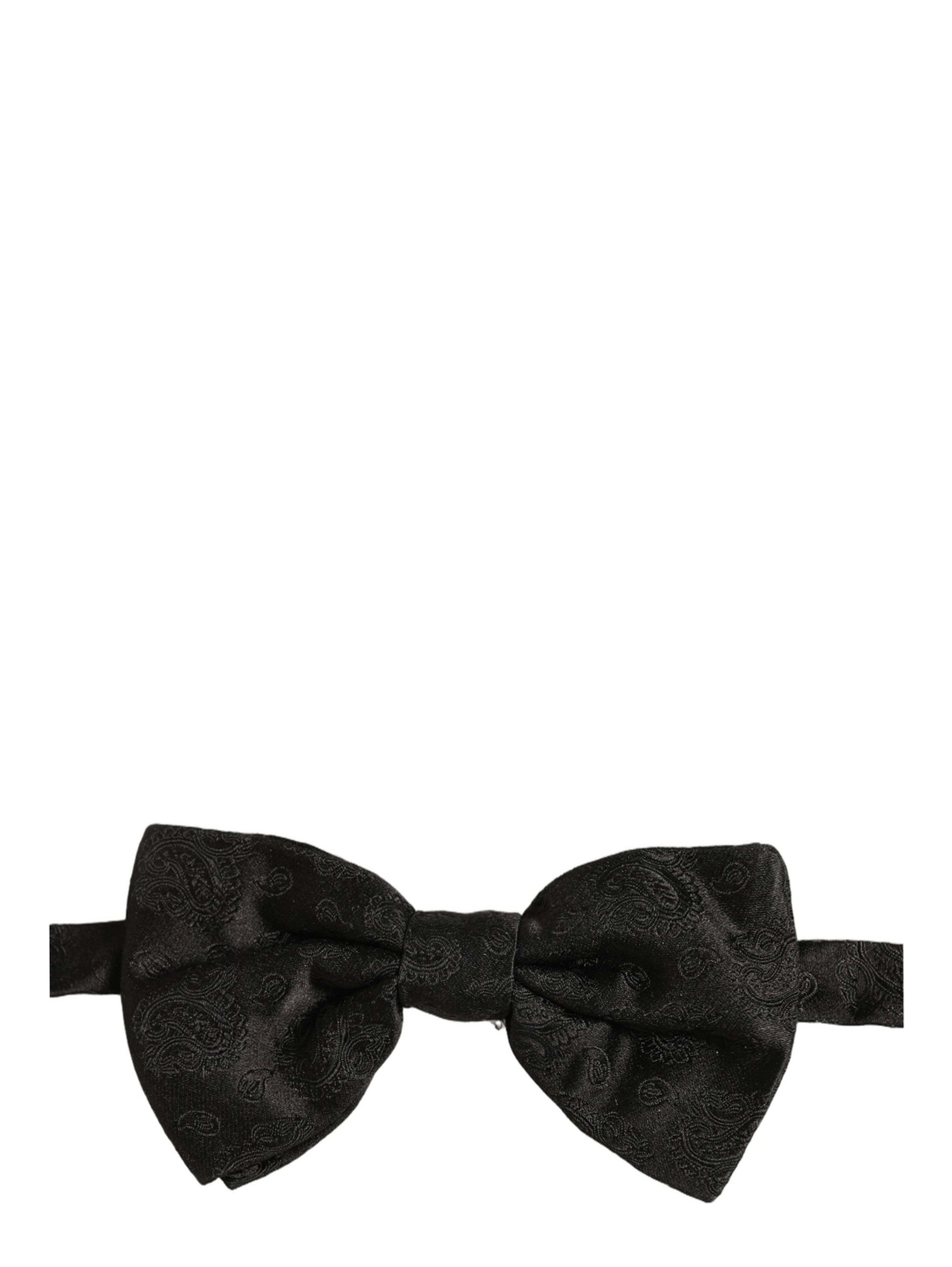 Men Black Paisley Silk Adjustable Neck Papillon Bow Tie