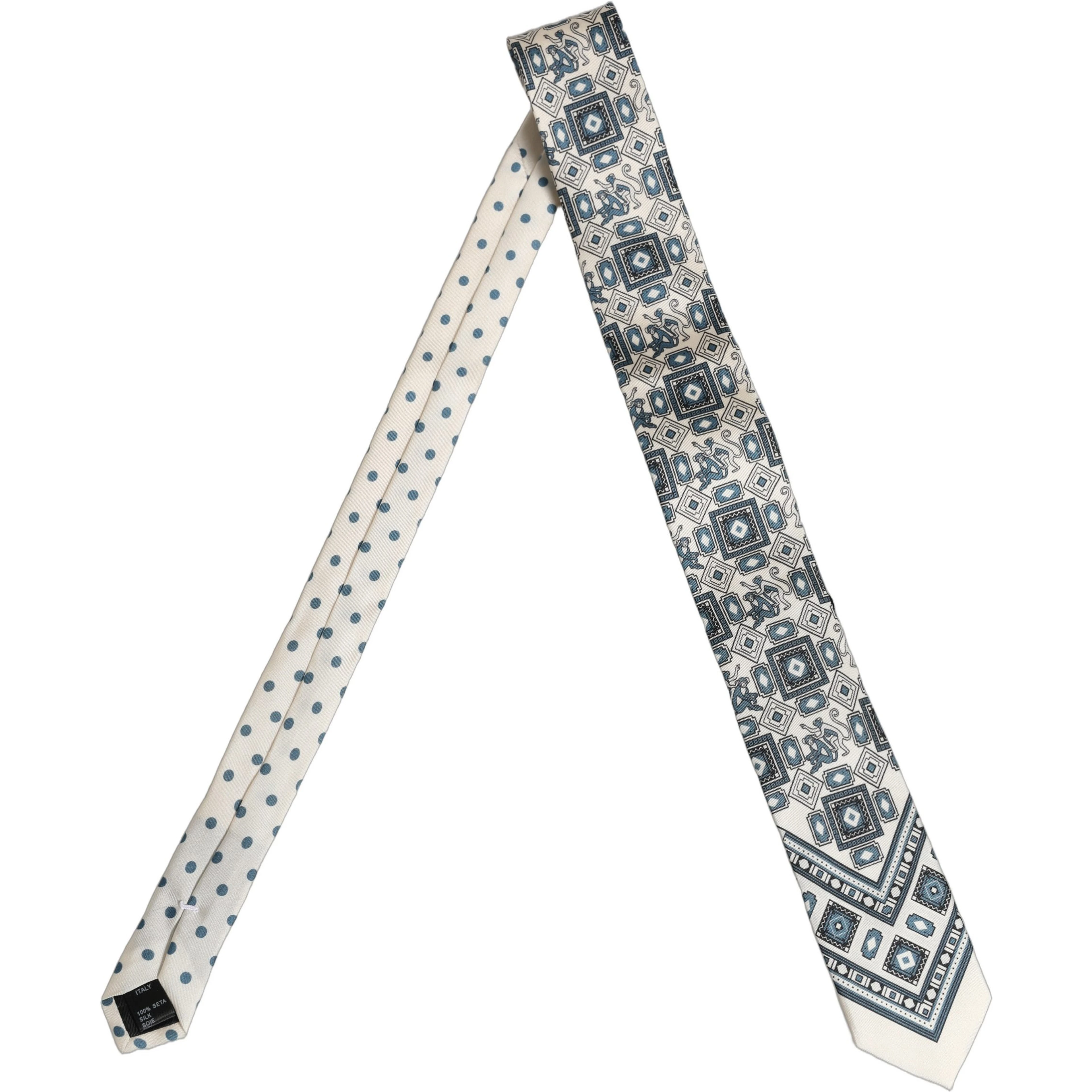 Men Off White Blue Geometric Adjustable Tied Necktie Tie