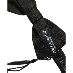 Men Black Paisley Silk Adjustable Neck Papillon Bow Tie