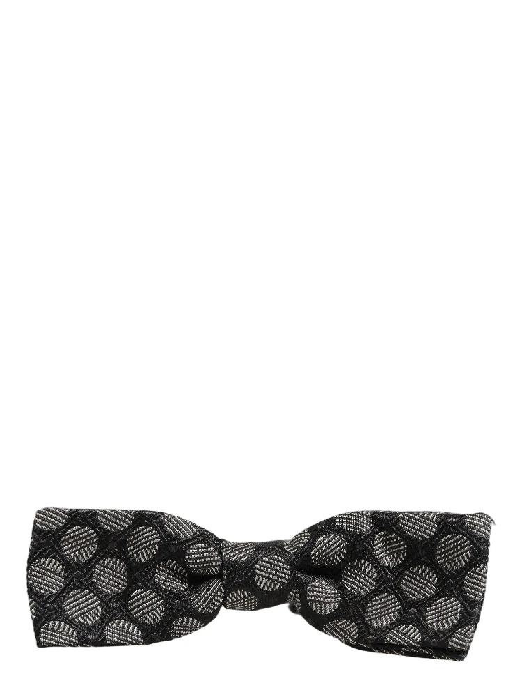 Black White Geometric Silk Adjustable Neck Papillon Bow Tie