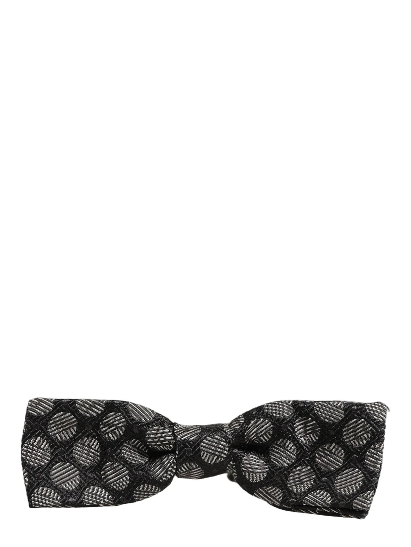 Black White Geometric Silk Adjustable Neck Papillon Bow Tie