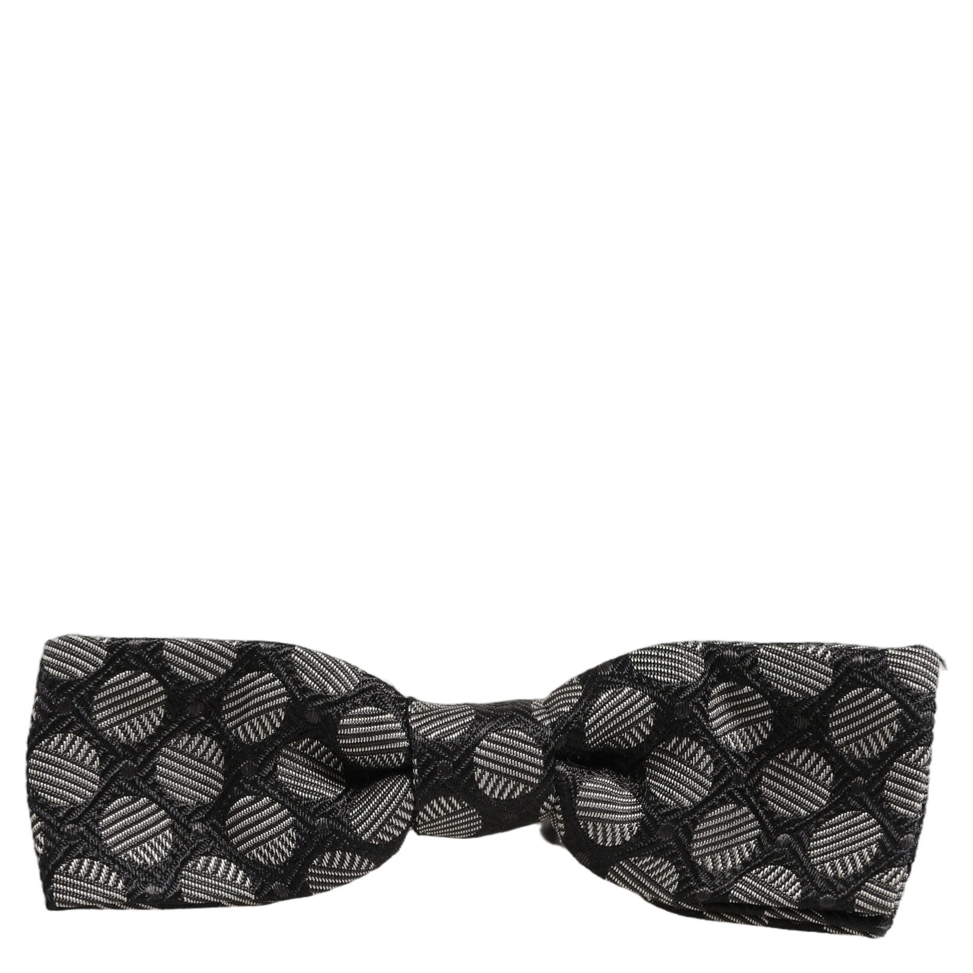 Black White Geometric Silk Adjustable Neck Papillon Bow Tie
