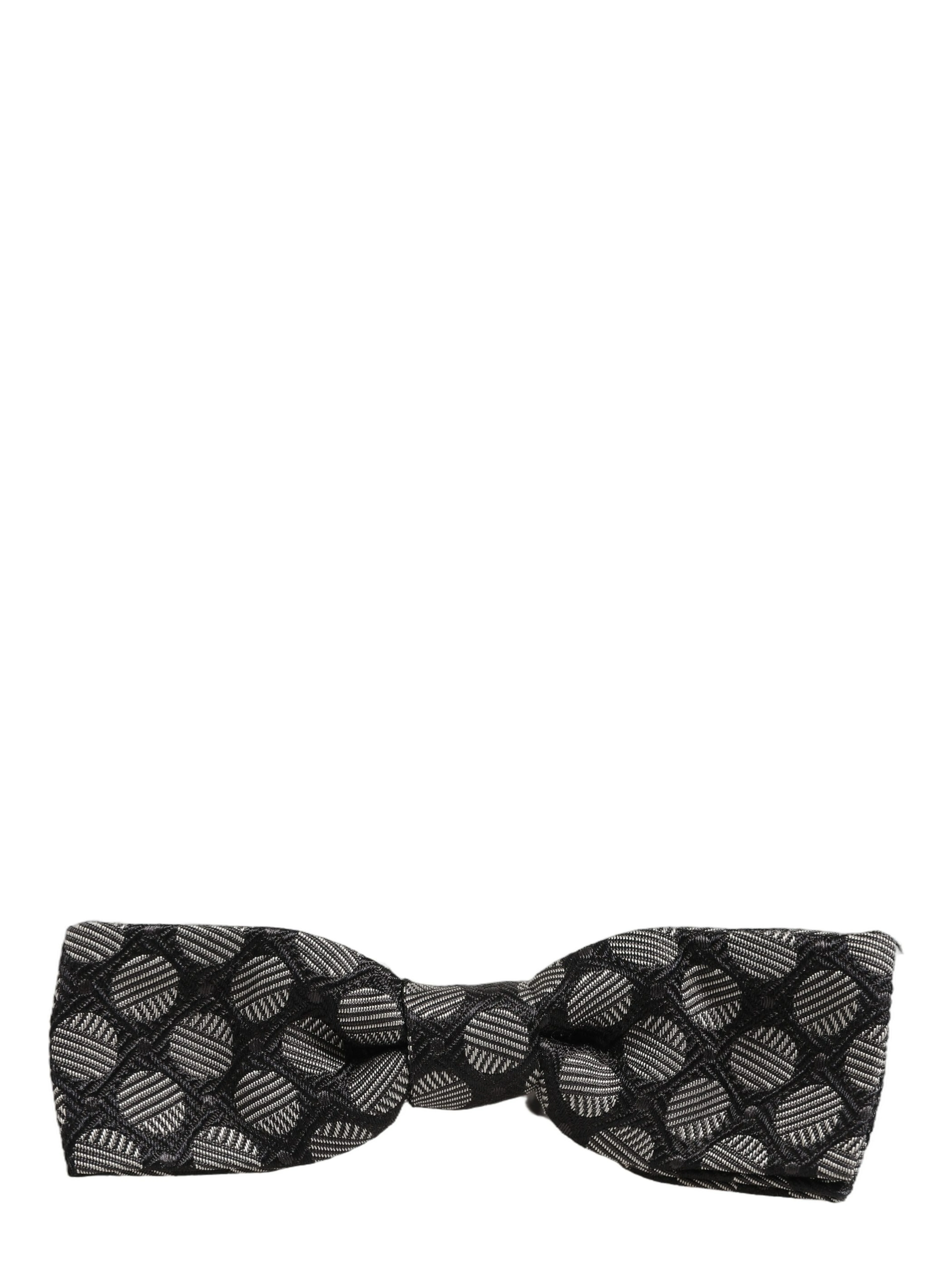 Black White Geometric Silk Adjustable Neck Papillon Bow Tie
