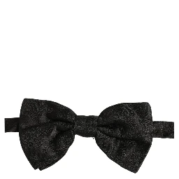 Men Black Paisley Silk Adjustable Neck Papillon Bow Tie