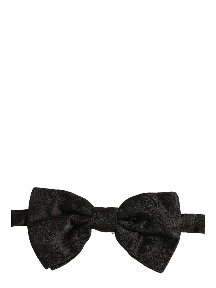 Men Black Paisley Silk Adjustable Neck Papillon Bow Tie alternative