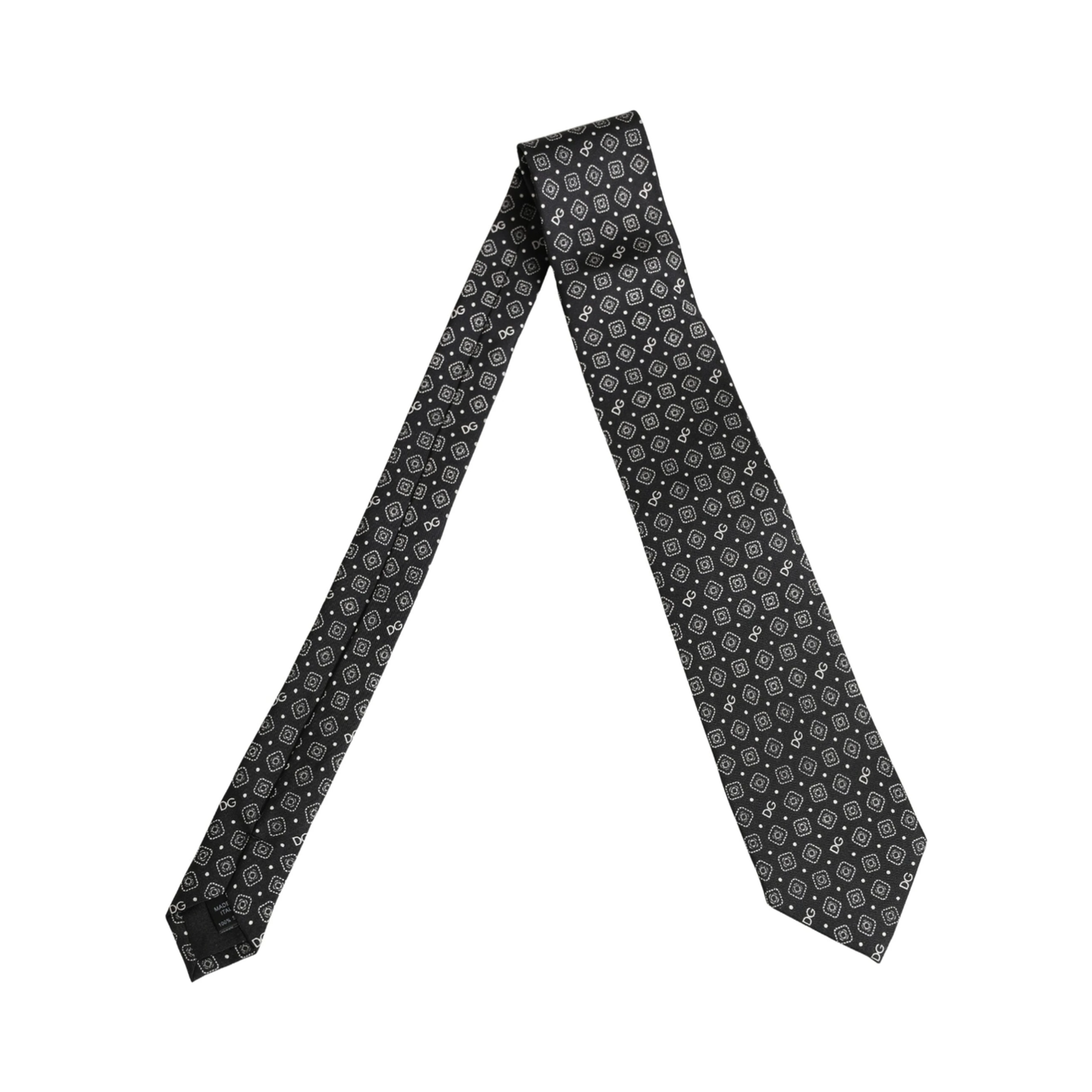 Men Black DG Logo 100% Silk Adjustable Tied Necktie Tie