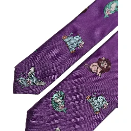 Men Purple Animal Print Adjustable Tied Necktie Tie