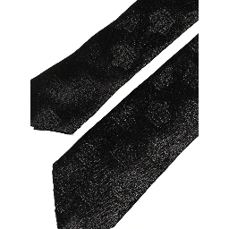 Men Black Crown Print Silk Adjustable Tied Necktie Tie