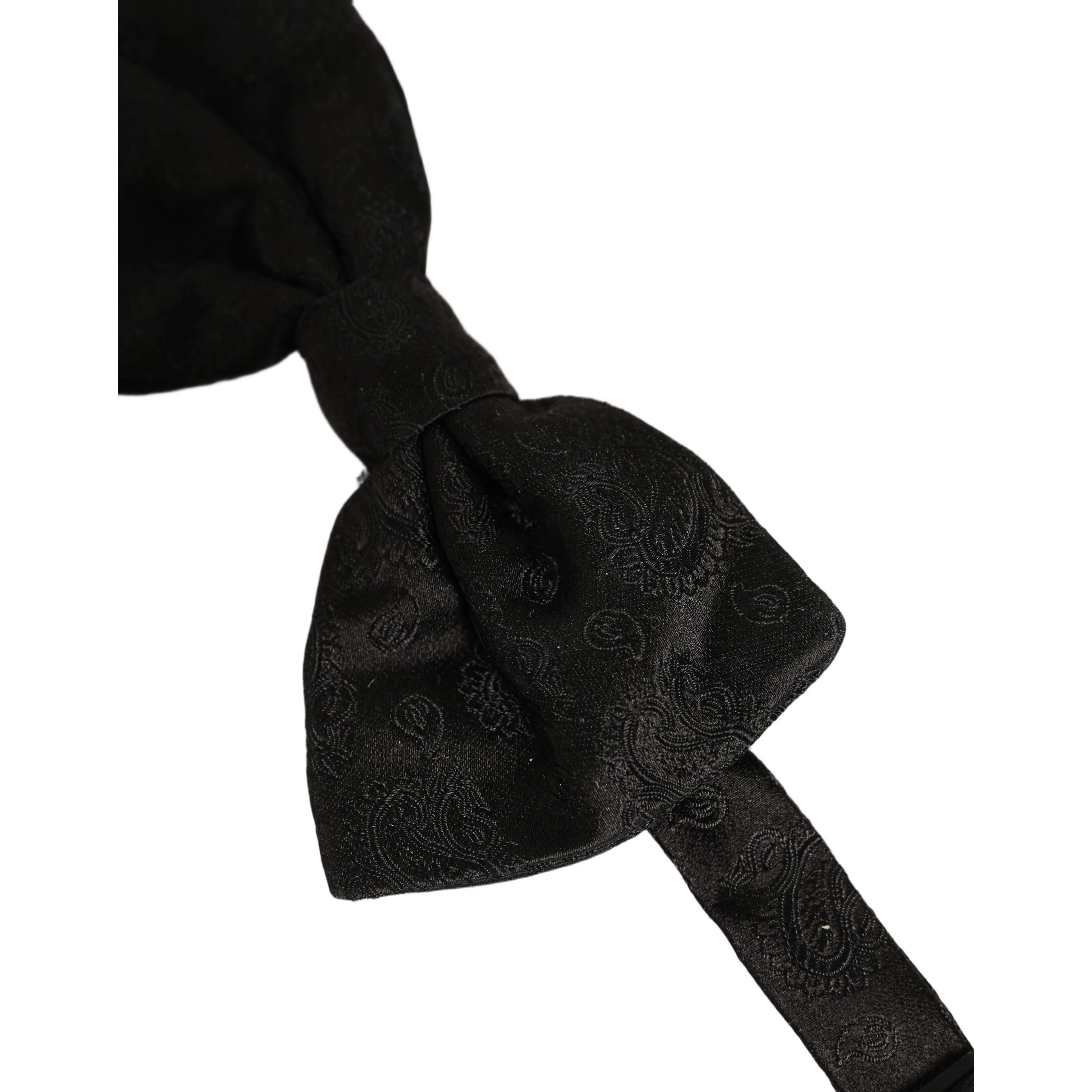 Men Black Paisley Silk Adjustable Neck Papillon Bow Tie