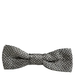 Men Gray Silk Patterned Adjustable Neck Papillon Bow Tie
