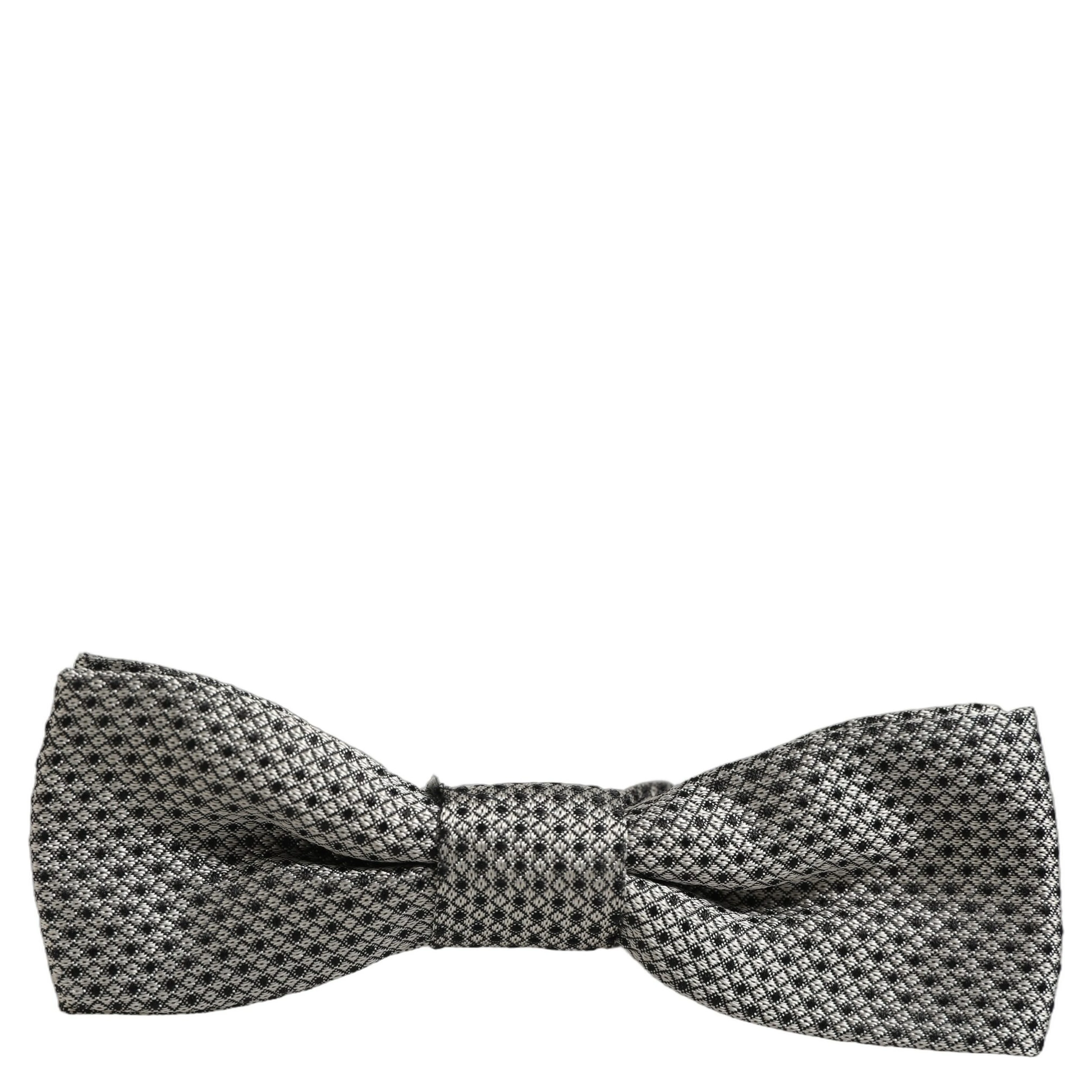 Men Gray Silk Patterned Adjustable Neck Papillon Bow Tie