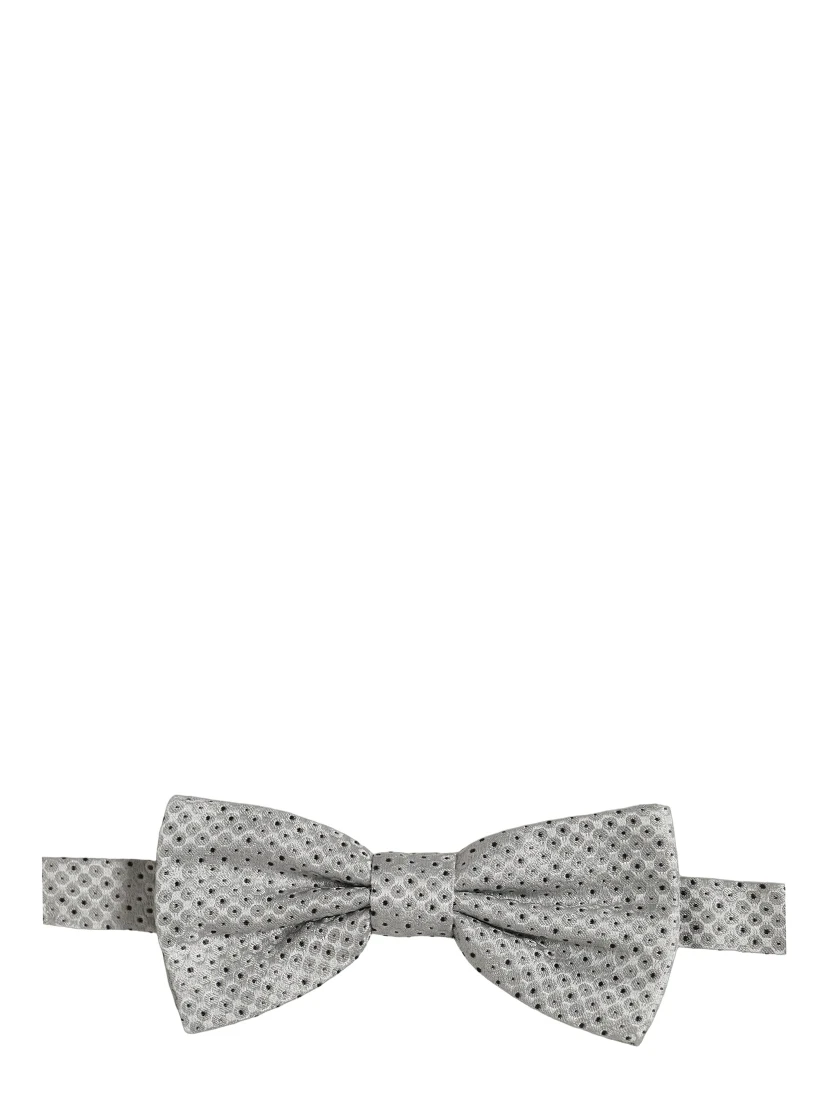 Men Black Gray Polka Dot Adjustable Neck Papillon Bow Tie