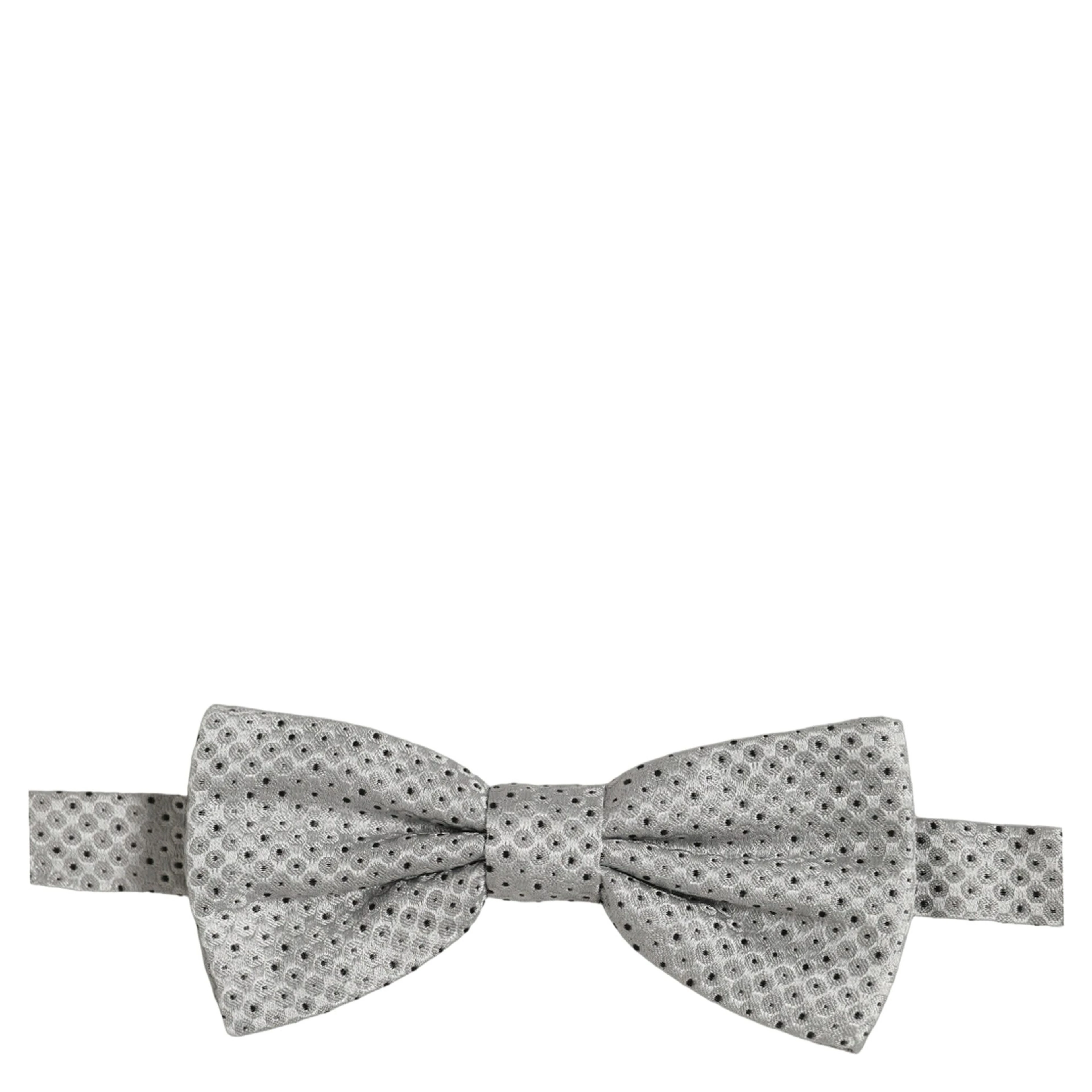 Men Black Gray Polka Dot Adjustable Neck Papillon Bow Tie