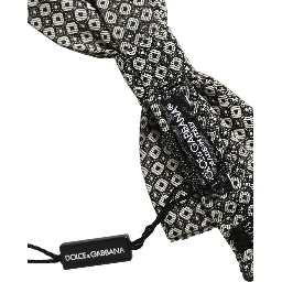 Men Gray Silk Patterned Adjustable Neck Papillon Bow Tie