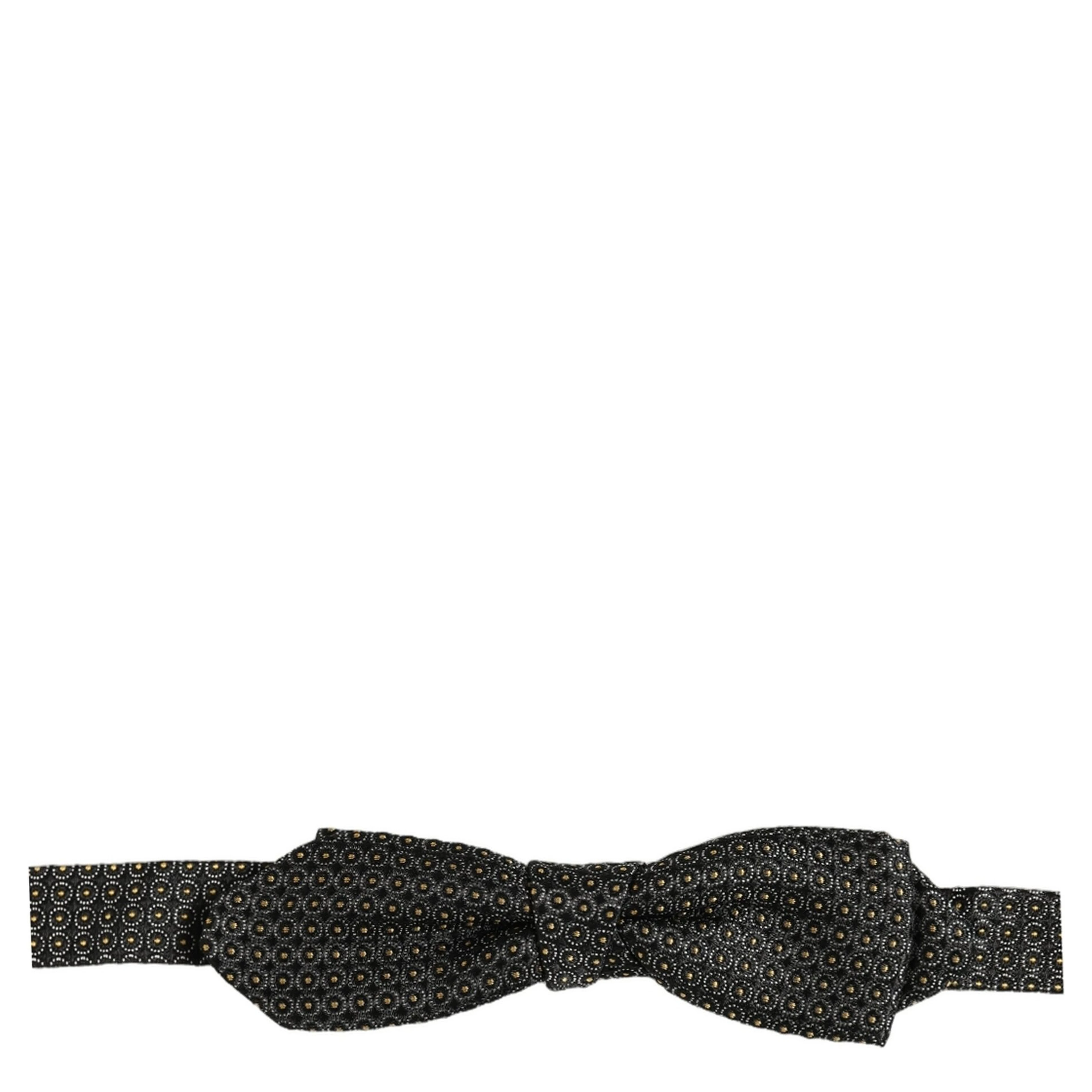 Men Black Dotted Silk Adjustable Neck Papillon Bow Tie