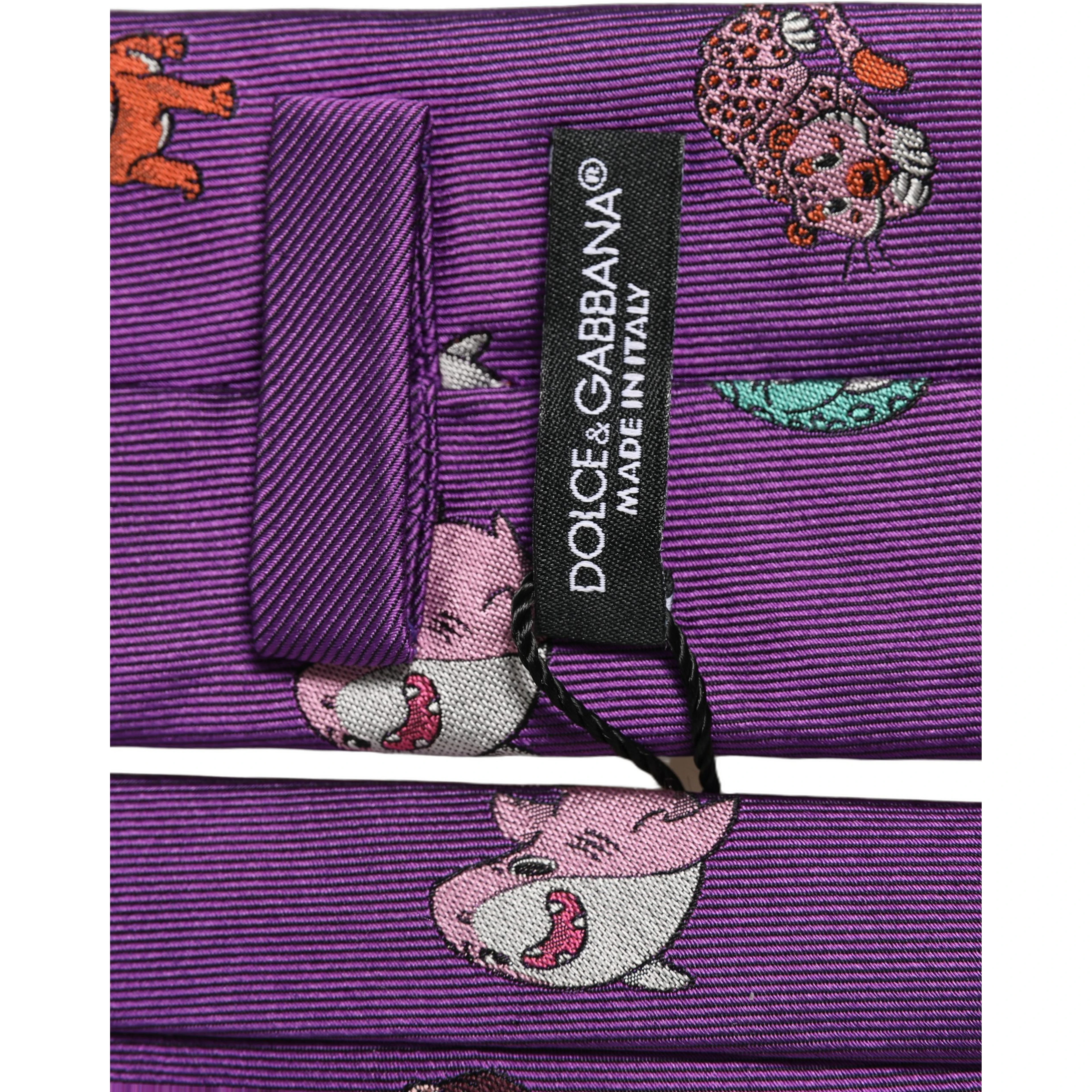 Men Purple Animal Print Adjustable Tied Necktie Tie