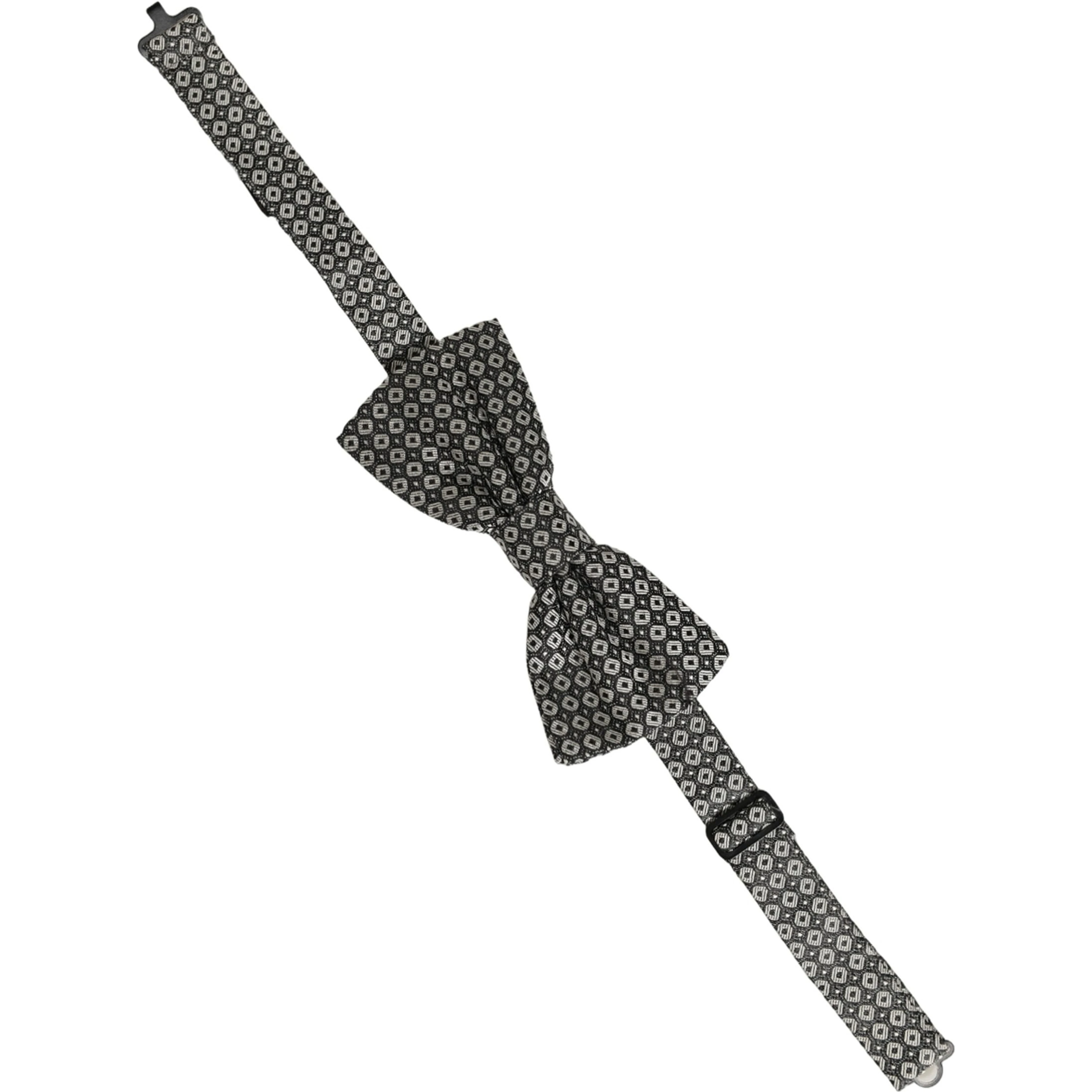 Men Gray Silk Patterned Adjustable Neck Papillon Bow Tie