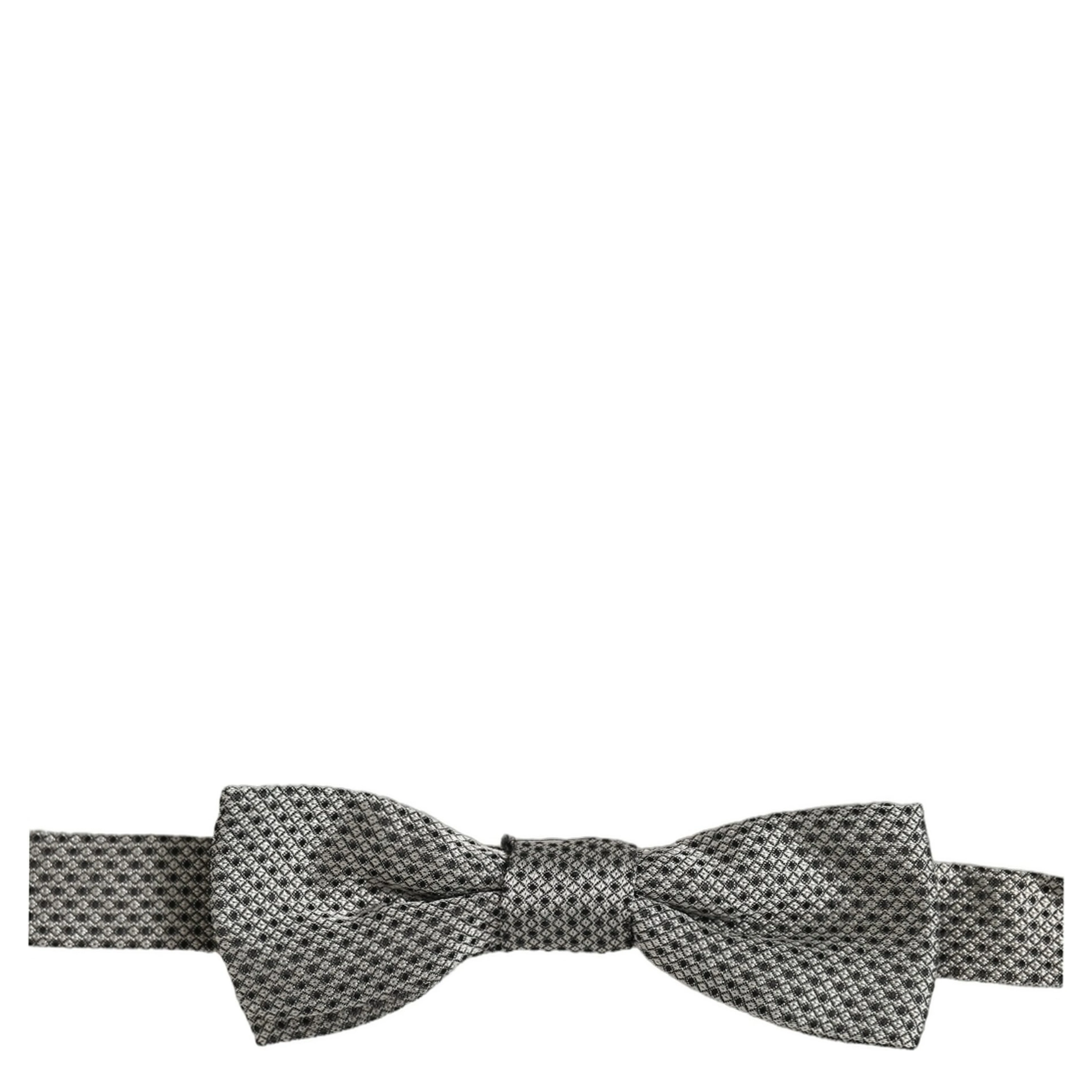 Men Gray Silk Patterned Adjustable Neck Papillon Bow Tie
