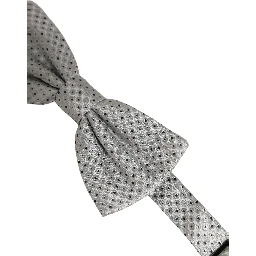Men Black Gray Polka Dot Adjustable Neck Papillon Bow Tie