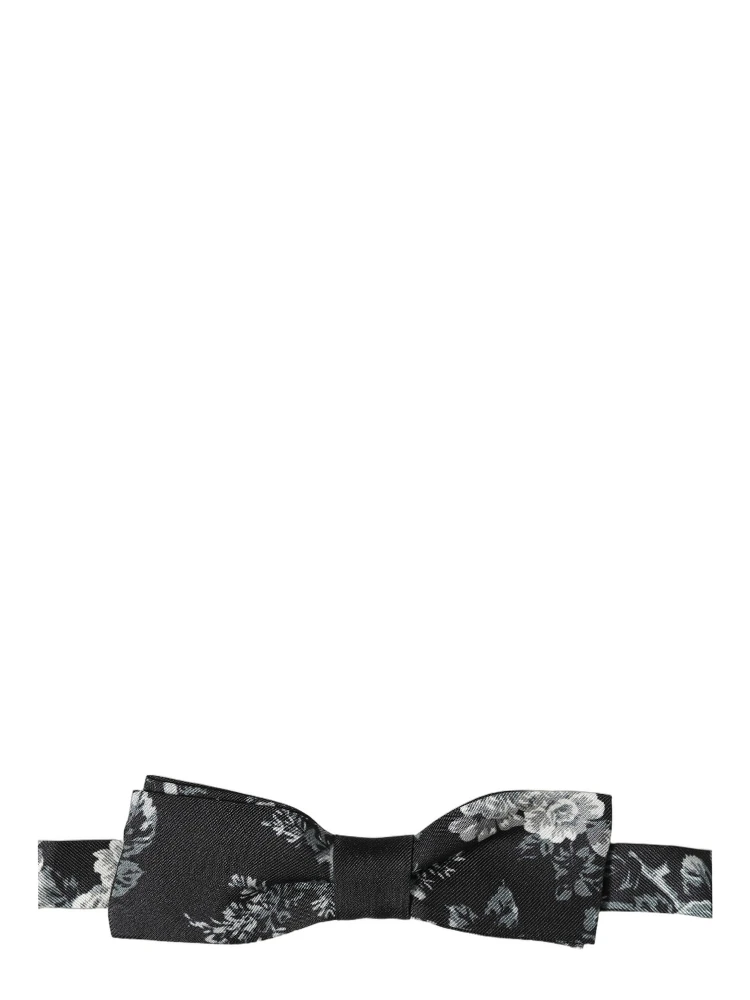 Black Floral Silk Adjustable Neck Men Papillon Bow Tie