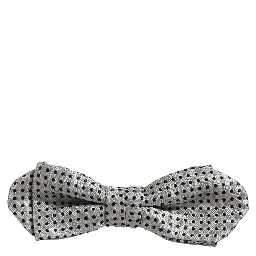Men Silver Black Polka Dot Adjustable Neck Papillon Bow Tie